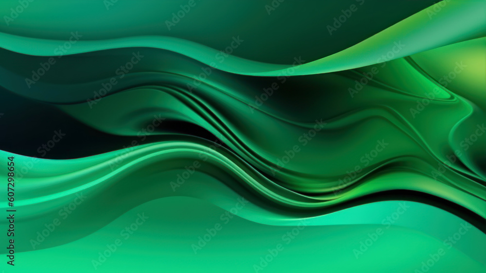 Poster abstract green background with smooth wavy lines. 3d render generative ai