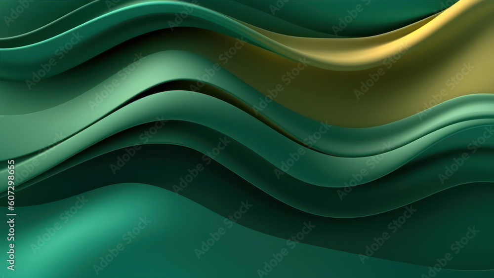 Poster 3d rendering of abstract wavy background in green and yellow colors generative ai