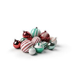 Christmas baubles on a white background 3D illustration Generative AI