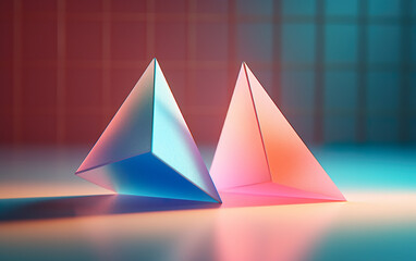Fototapeta premium 3D illustration of abstract geometric shapes in blue and pink colors Generative AI