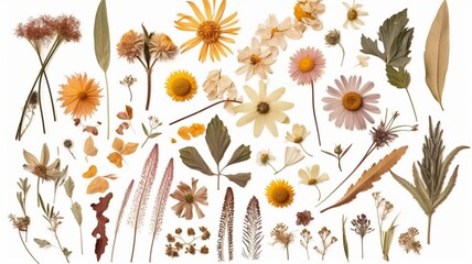 collection of pressed dry garden flowers Generative AI