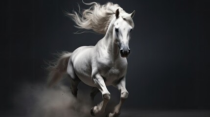Fototapeta na wymiar a white horse running with a long mane