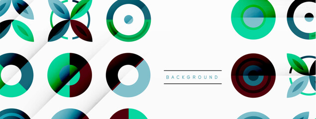 Colorful circles in a grid composition abstract background. Design for wallpaper, banner, background, landing page, wall art, invitation, prints, posters