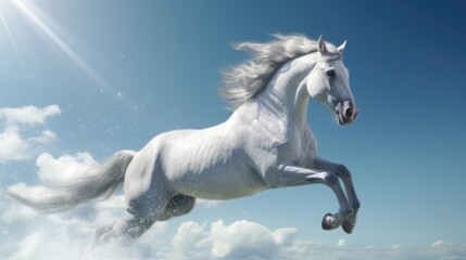 Obraz na płótnie Canvas a white horse running in the air