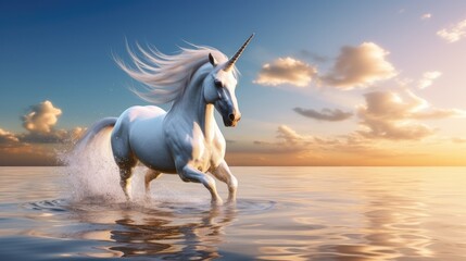 Obraz na płótnie Canvas a unicorn running in water