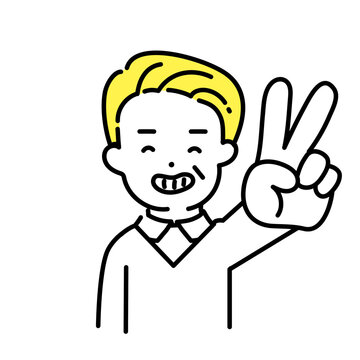 recommend clip art: かわいい人物のイラストシリーズ _ シニアの男性_ ピースサイン