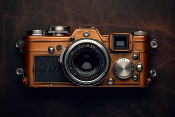 beautiful vintage photo camera close-up top view, ai generated image