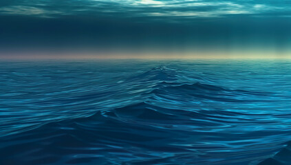 Deep blue sea with waves and sky. 3D rendering. Computer digital drawing Generative AI