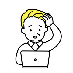 かわいい人物のイラストシリーズ _ シニアの男性_ 悩む