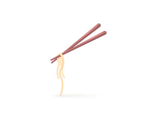 illustration of noodles and chopsticks. eat noodles using chopsticks. food and cutlery. 3d and realistic illustration design. vector elements. white background