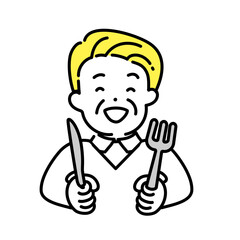 かわいい人物のイラストシリーズ _ シニアの男性_ 食べる