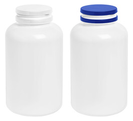 big white plastic jar for medicals with snap cap isolated