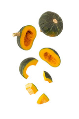 Falling Green pumpkin slice cutout, Png file.