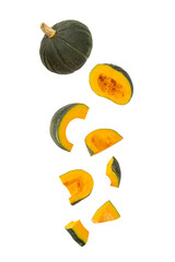 Falling Green pumpkin slice cutout, Png file.