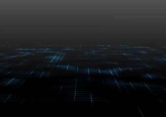 Perspective Grid. Abstract background shining blue floor ground particles