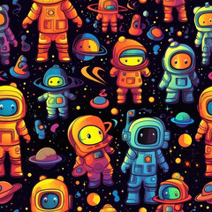 Astronauts in space seamless repeat pattern - fantasy colorful cubism, abstract art, trippy psychedelic [Generative AI]
