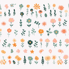 Colorful pastel color spring doodle collection