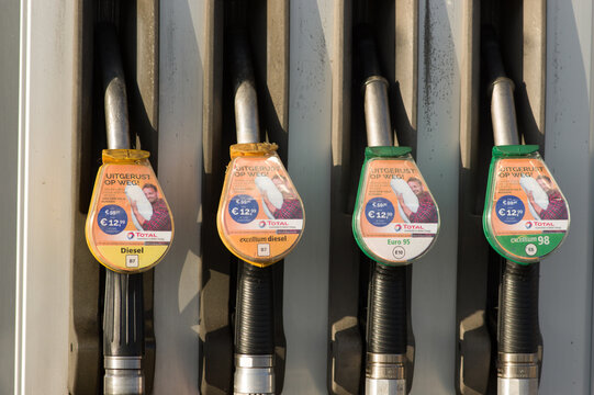 Arnhem, Netherlands - September 18, 2020: Petrol pumps of the Total petrol station. 