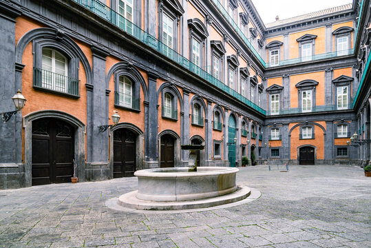 The Yard Of The Royal Palace In The Historical Center Of Naples