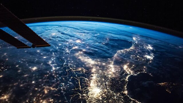 Planet Earth at night seen from space in real time. View from International Space Station. Public Domain images from Nasa	
