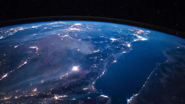 Planet Earth at night seen from space in real time. View from International Space Station. Public Domain images from Nasa	

