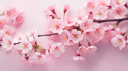 Fototapeta premium Spring sakura flowers on pink pastel background Generative AI