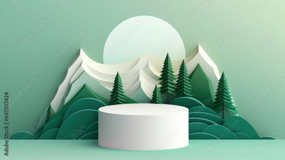 Poster 3d rendering of minimal geometric forms, podium for product display. generative ai