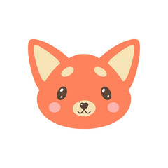 Cute fox head. Forest dweller, animal and mammal. Biology, fauna and wild life. Sticker for social networks and messengers. Symbol of cunning and wisdom. Cartoon flat vector illustration