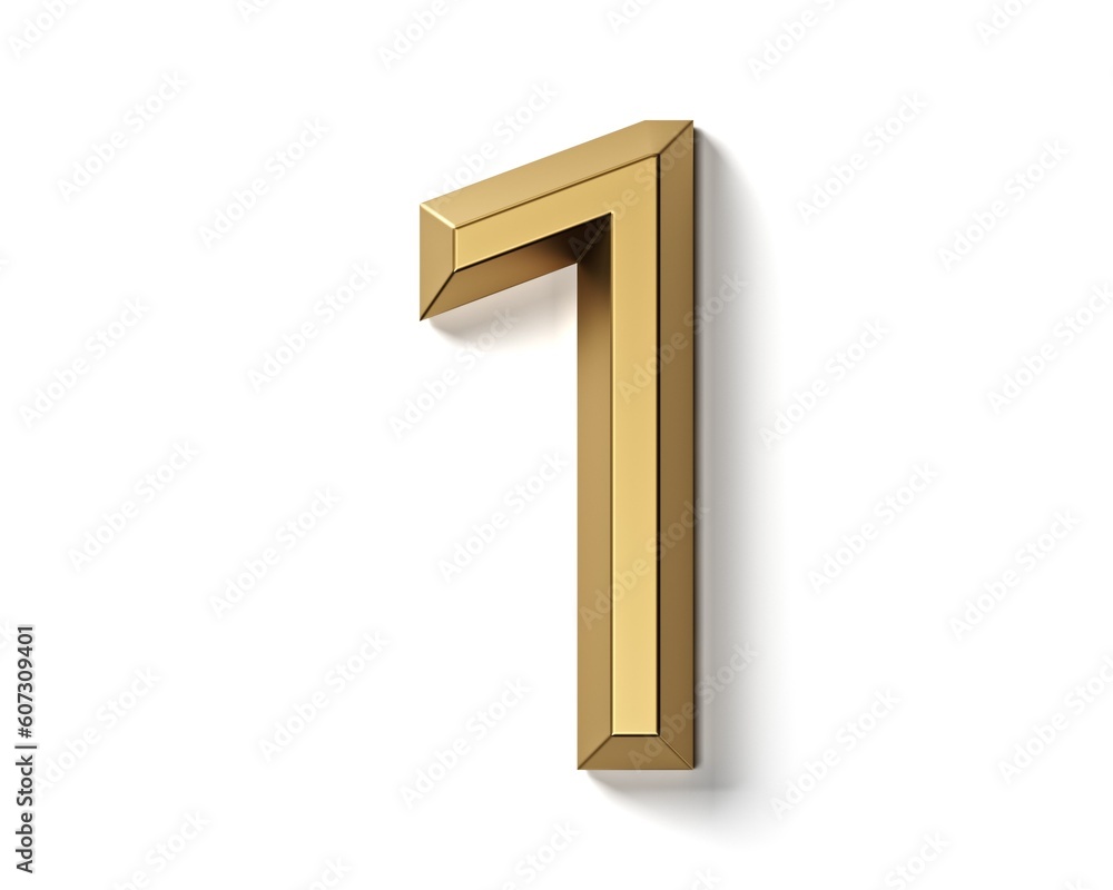 Fototapete digits and letters made of gold. 3d illustration of golden alphabet isolated on white background
