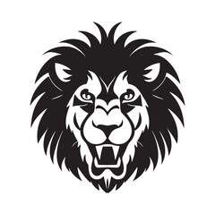 Plakat Lion head black and white vector icon.