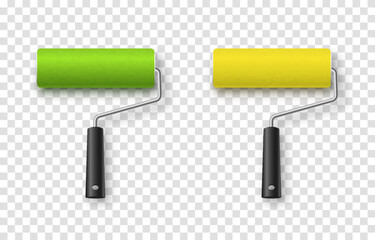 Vector paint roller. Paint roller png. Tool for wall painting, drawing. Multi-colored paint rollers png. Construction Materials.