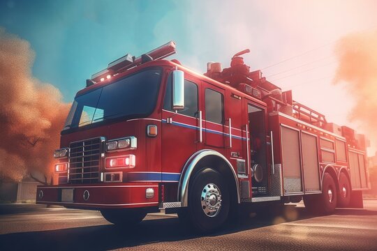 Fire emergency truck machine. Generate Ai
