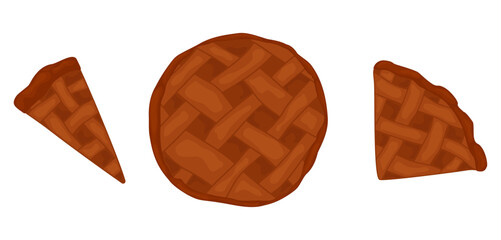 cooked pies, cooking, cooking, baking, sliced pies and whole pie illustration, vector