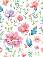 Watercolor of flowers on white background, clipart, Seamless patterns