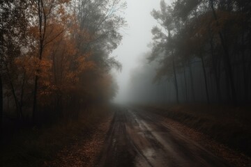 Foggy nature landscape road. Generate Ai