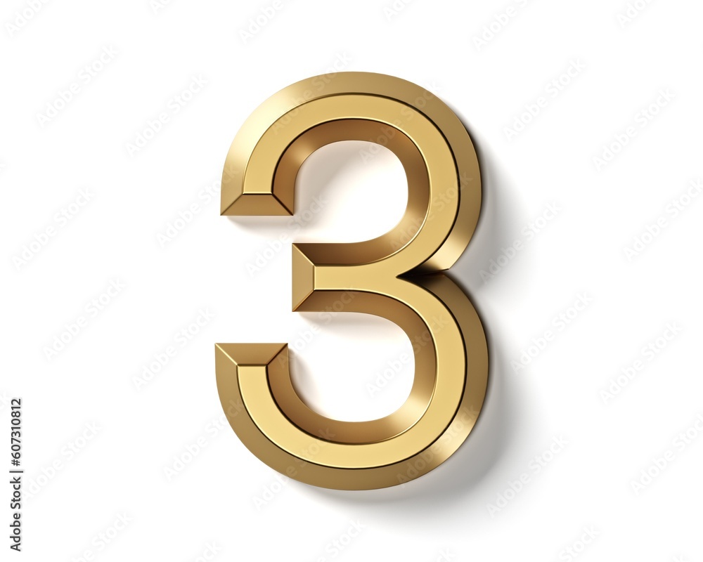 Fototapete digits and letters made of gold. 3d illustration of golden alphabet isolated on white background