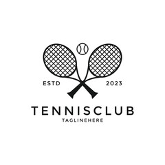 Vintage tennis ball club logo design with hipster drawing style