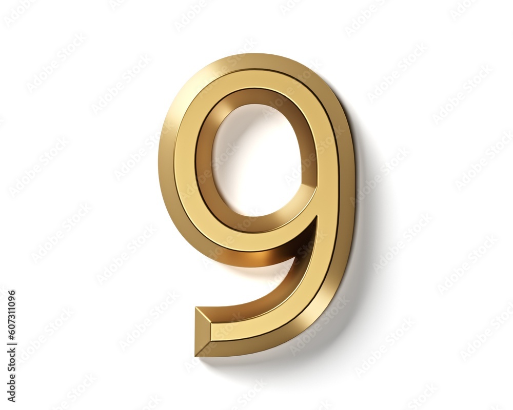 Fototapete digits and letters made of gold. 3d illustration of golden alphabet isolated on white background