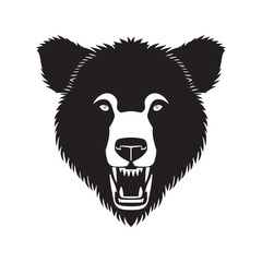 Bear head black and white vector icon.