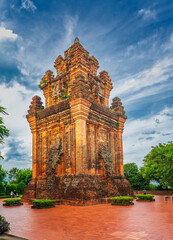Aerial view Nhan Tower in Phu Yen, Vietnam. This is an artistic architectural work of Champa people...
