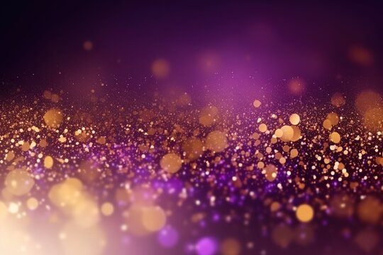 Abstract purple background with gold particle and glitter