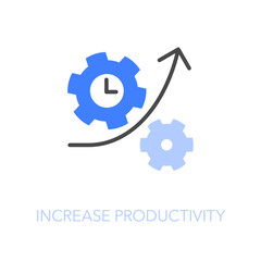 Simple visualised increase productivity icon symbol with an increase arrow and process cogwheels.