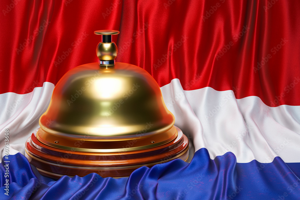Poster reception bell on the netherlands flag background, 3d rendering