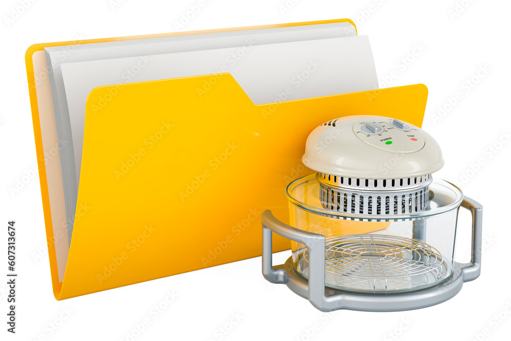 Poster computer folder icon with air fryer oven, 3d rendering