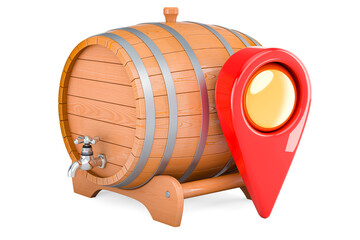 Wooden barrel with map pointer, 3D rendering