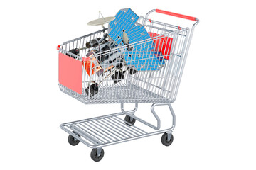 Planetary rover inside shopping cart, 3D rendering