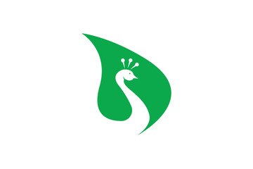 green leaf with silhouette of peacock logo design