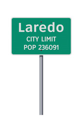 Vector illustration of the Laredo (Texas) City Limit green road sign on metallic pole