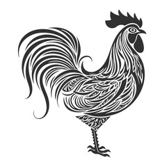 Black and white rooster chicken silhouette style Vector illustration mascot logo isolated on white. 