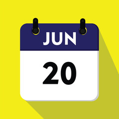 calendar with a date, 20 june icon with yellow background, new calender